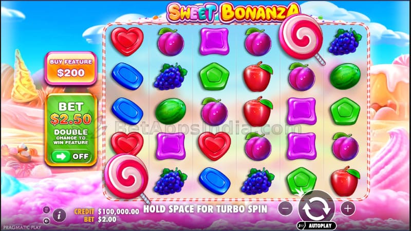 Sweet Bonanza slot grid with fruit and candy symbols
